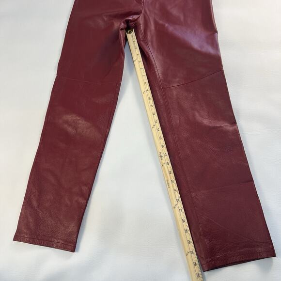 Metrostyle Women's Red Leather Flat Front Wide Leg 5 Pocket Chino Pants Size 4 - Picture 6 of 11